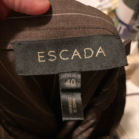 Escada Brown Pinstripe Long Jacket 3 Piece Suit - Picture 7 of 8